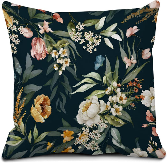 Decorative Throw Pillow Covers 18x18 Inch, Cute Home Decor for Living Room Outdoor Funny Pillowcase Polyester Cushion Case Dark Floral Navy