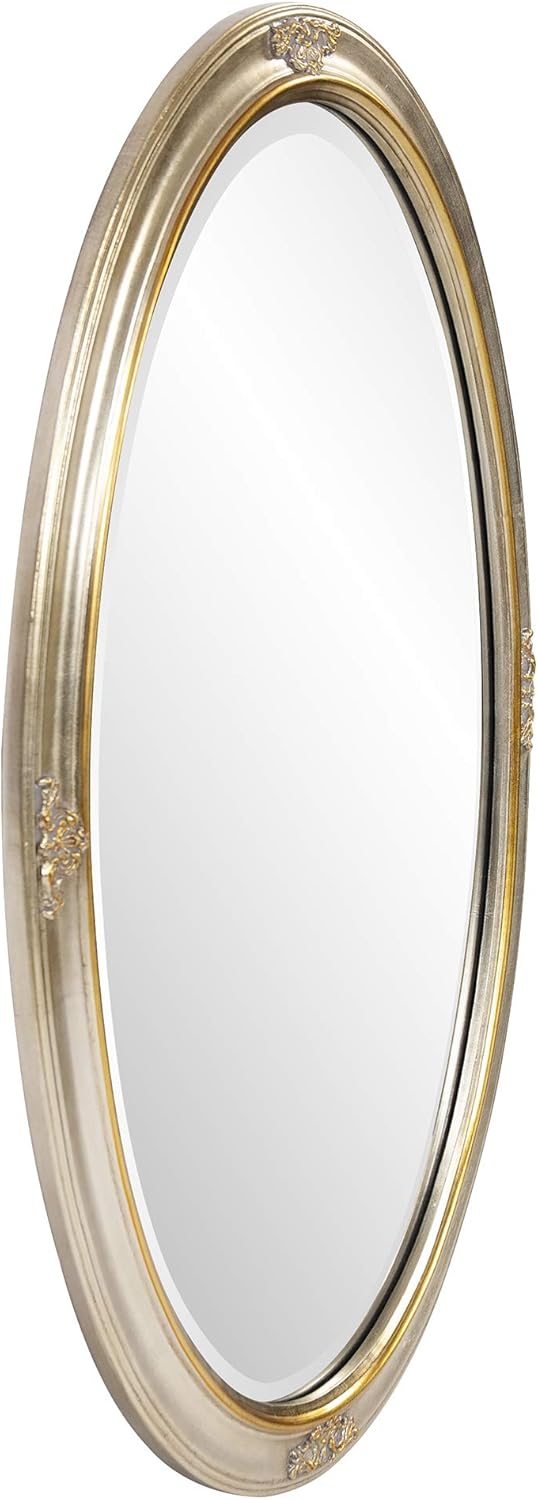 Howard Elliott Carlton Oval Decorative Wall Mounted Mirror, Stainless Steel, Bevelled Oval Hanging Vanity Mirror for Wall Decor, Hallway, Bedroom, Living Room, 22 x 32 Inch