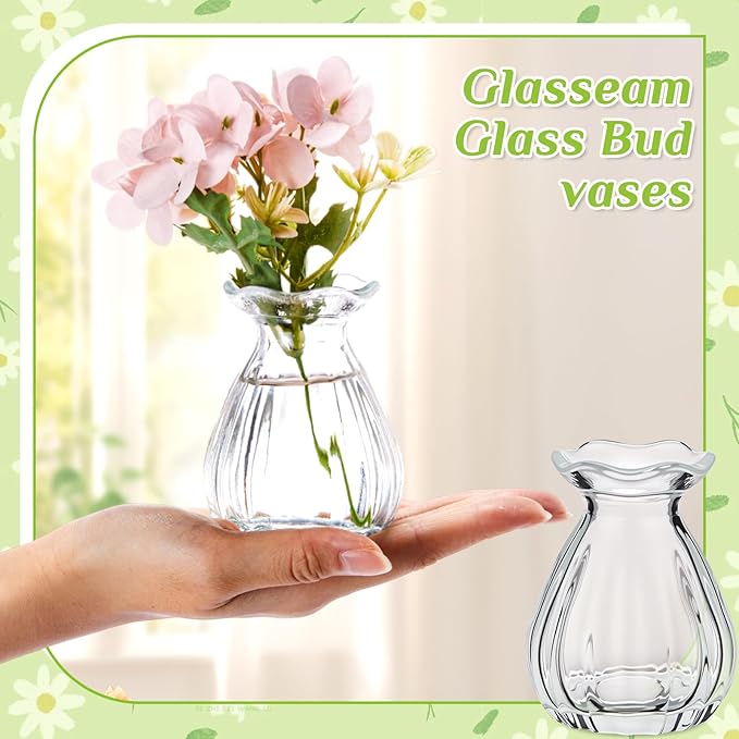 12 Pieces Glass Bud Vases for Centerpieces Bulk Mini Flower Bouquets Vases Small Cute Crystal Ribbed Clear Glass Bud in Bulk for Wedding Baby Bridal Shower Table Party Home Decor