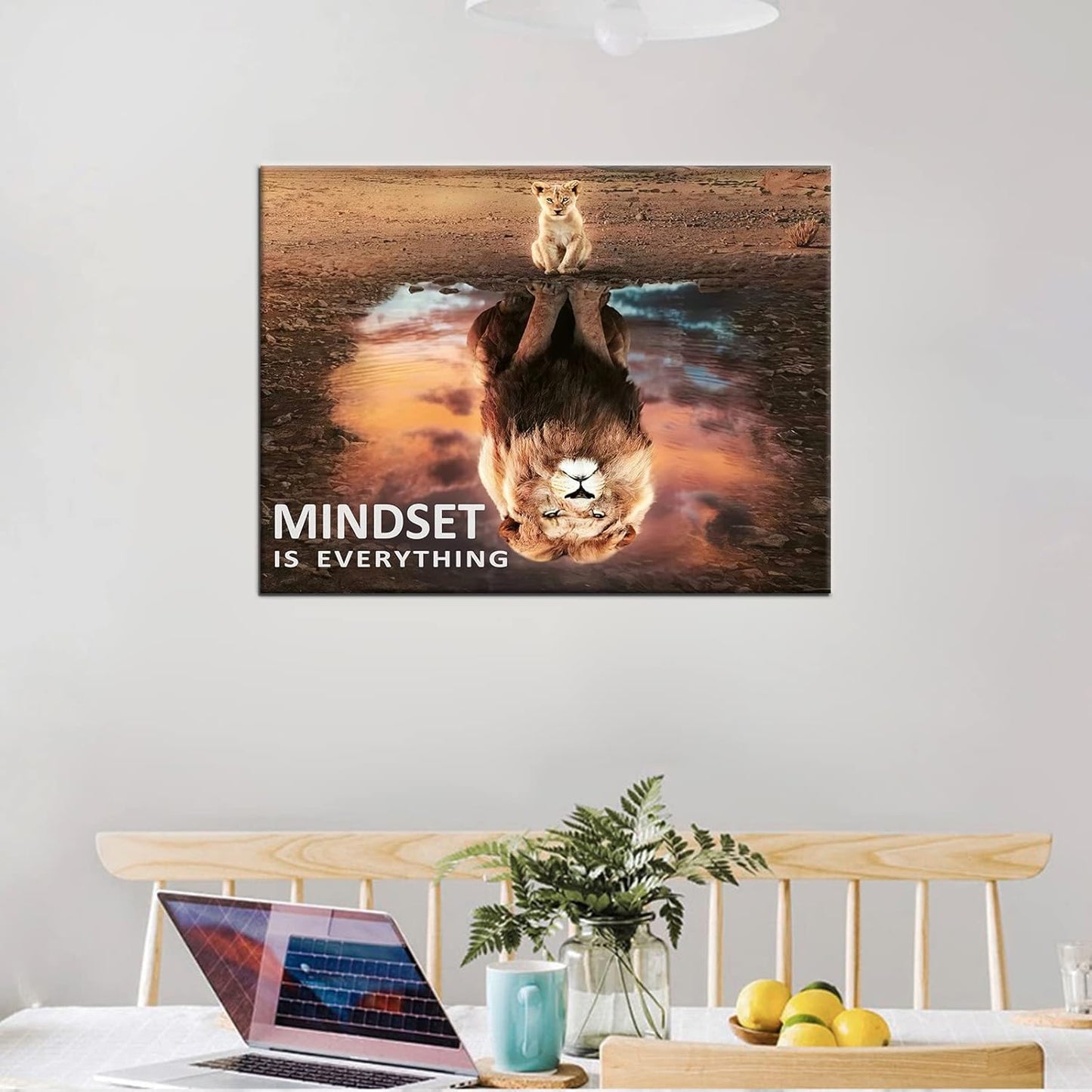 Mindset is Everything Motivational Canvas Wall Art Lion King Inspirational Entrepreneur Quotes Poster Print Artwork Painting Picture for Bedroom Office Home Decor Framed Ready to Hang [24''W x 18''H]