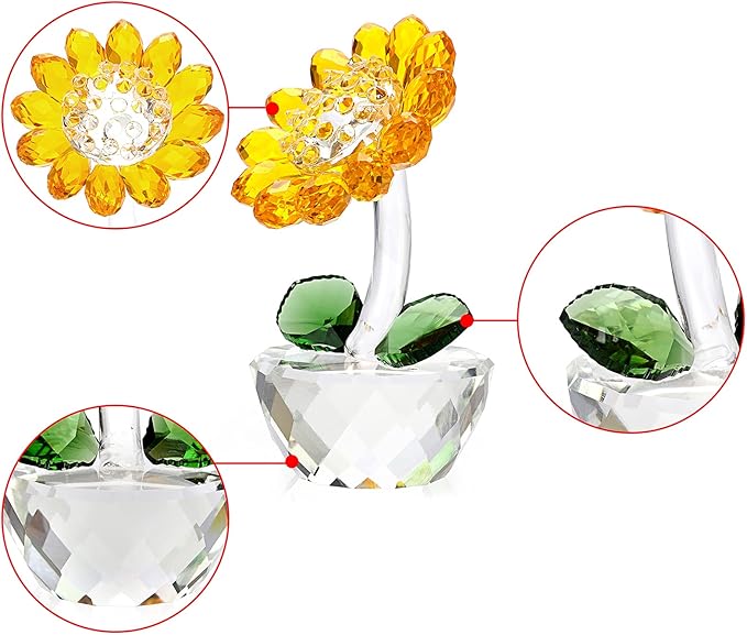 OwnMy Crystal Sunflower with Bud Glass Sunflower Figurine Collectible, Small Sunflower Ornament Paperweight Table Decoration with Gift Box, Glass Bouquet Flowers Centerpieces for Home Decors