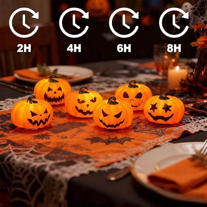 Wondise 6Pack Halloween Pumpkin Tea Lights with Remote and Timer, Battery Operated LED Orange Jack-O-Lantern Candles for Halloween Decor, Flameless Candles for Pumpkin Decorations