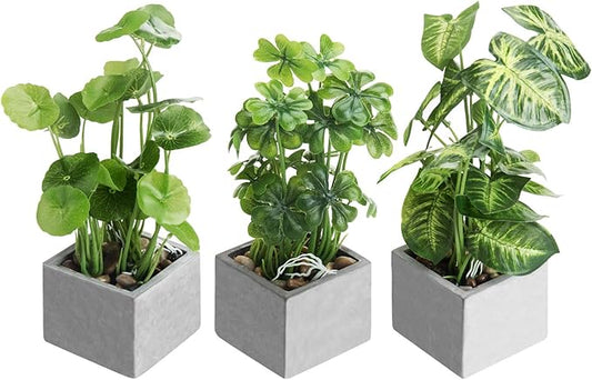 MyGift Artificial Plants Indoor, Set of 3 Small Fake Potted Plants, Faux House Plant for Home Decor