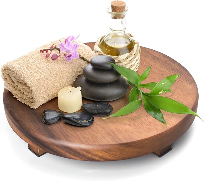 Walnut Wood Pedestal Stand, Decorative Wood Riser For Display, Farmhouse Decor Soap Tray, Displays Your Plant Bottles Candles for Your Home (Round,9 x 1.57Inch)