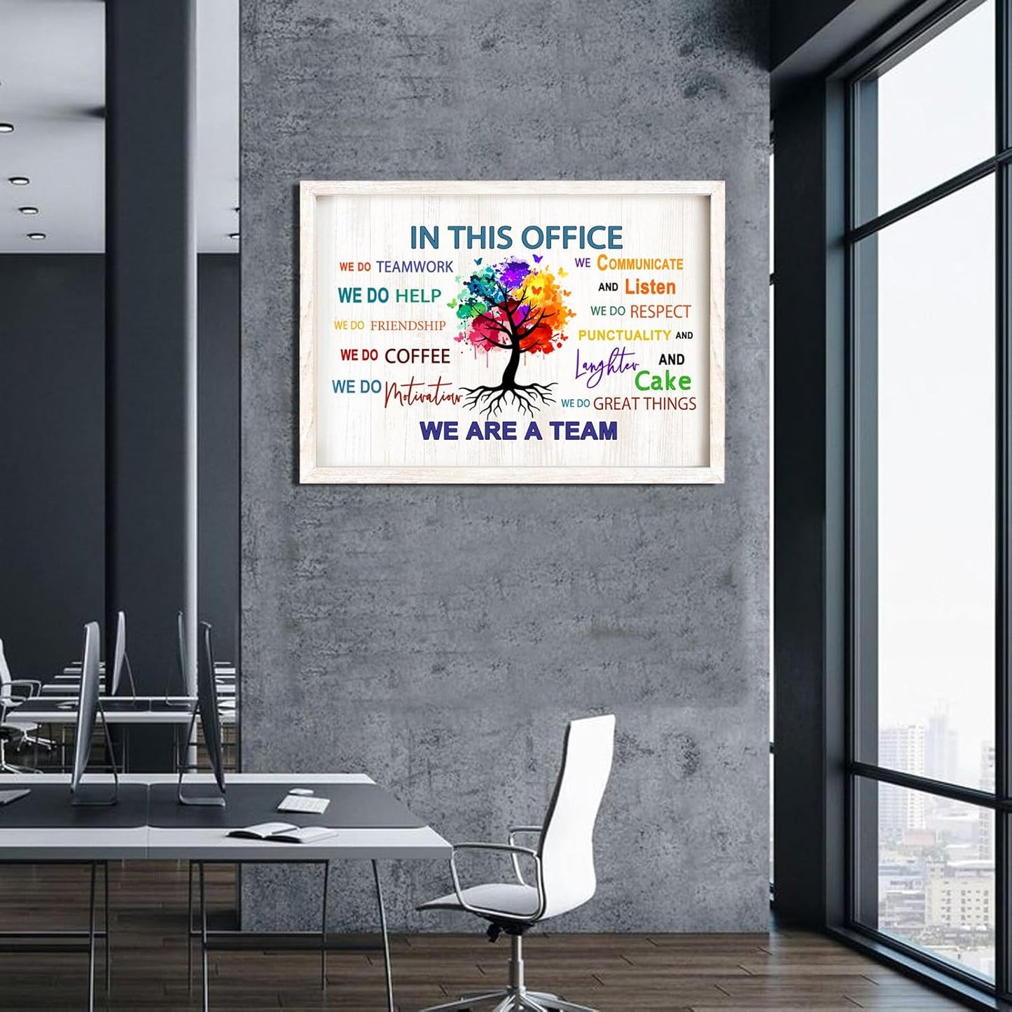 In This Office We Are A Team Wall Decor 24x18 Inch Frame Office Inspirational Wall Art, Motivational Teamwork Wooden Hanging Sign