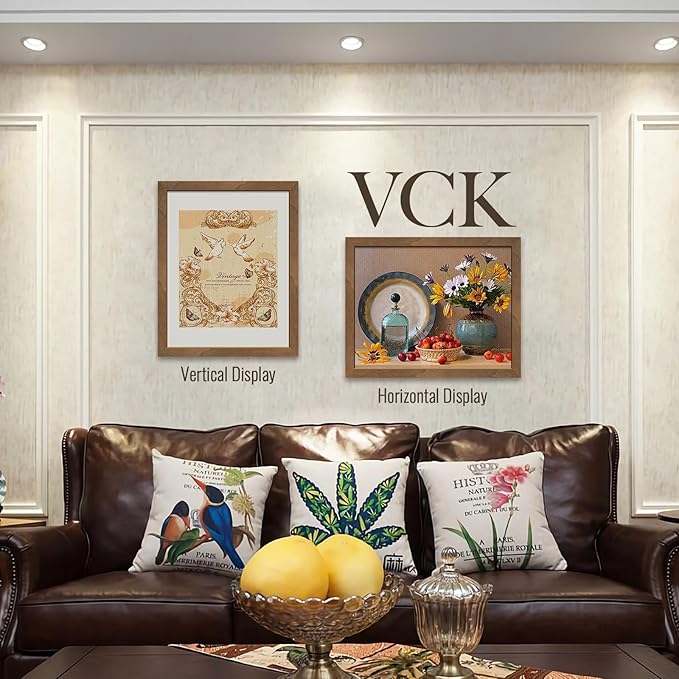 VCK 16x20 Picture Frames for Wall - Brown Walnut 3 Pack, Natural Textured Solid Wood Poster Frame