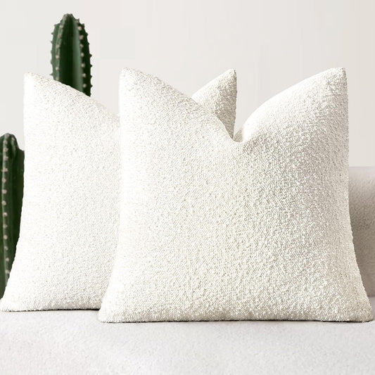 MIULEE 24x24 Decorative Euro Sham Throw Pillows for Bed Set of 2 Textured Boucle Neutral Winter Throw Pillow Covers White Accent Solid Couch Pillowcases Sofa Livingroom Home Decor