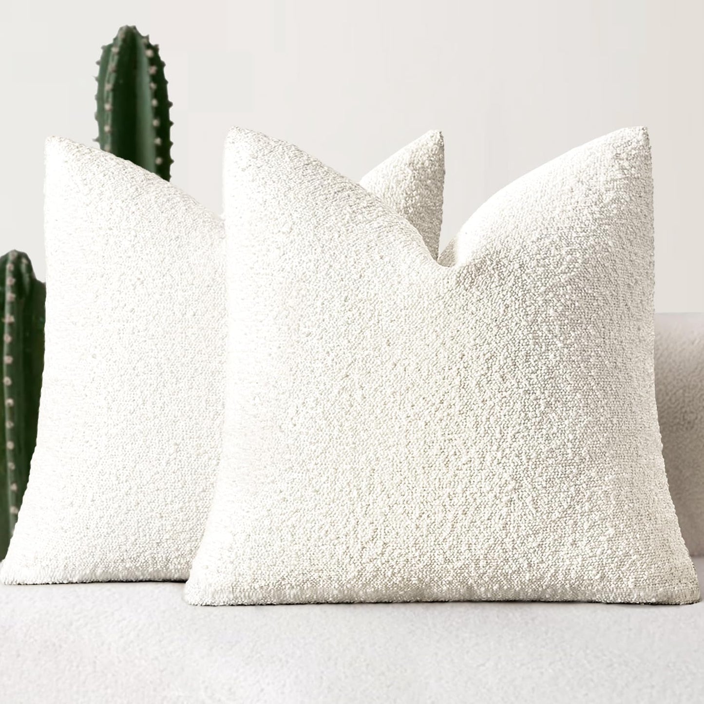 MIULEE 18x18 Inch Decorative Pillow Covers for Couch Bed Set of 2 Textured Boucle Neutral Winter Throw Pillows Christmas White Accent Solid Cushion Pillowcases Sofa Livingroom Home Decor