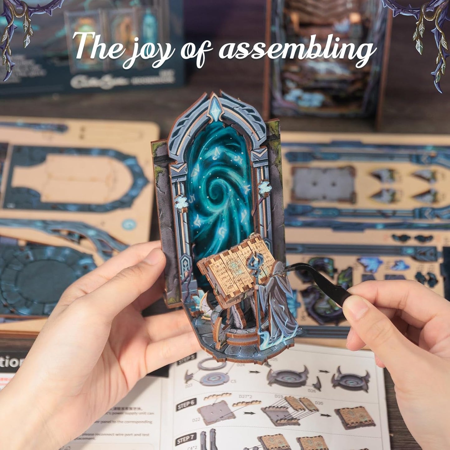 Cutefun Book Nook Kit, DIY Miniature House Booknook Kit for Adults and Teens, DIY Dollhouse Bookshelf Insert with LED Light, Gifts for Family and Friends (The Gate of Wonderland)