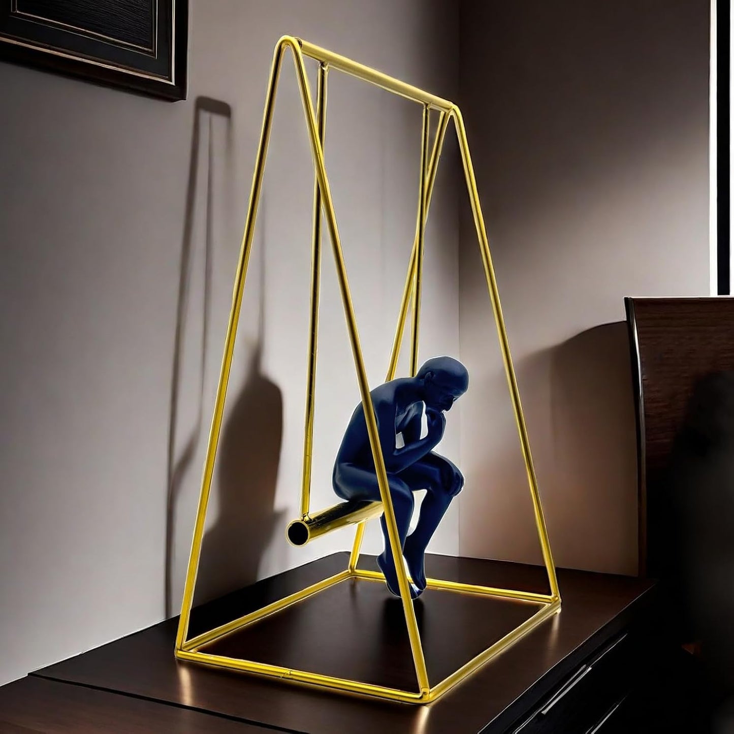 FUNSXBUG 11.5 Inch The Thinker Statue Thinking Man Statues Sitting on The Swing Sculptures Collectible Figurine Home Decor Living Room Decoration