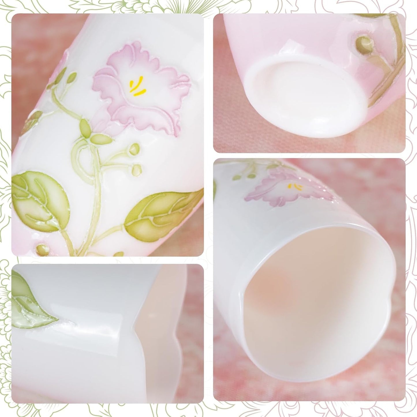 KAMMAK Ceramic Tea Cups Small, Cute Vintage Coffee Cup Set of 2, Porcelain Teacups Espresso Mug, 2.1oz Hand Painted Chinese Afternoon Tea Party Mugs, Birthday Gift for Women Men, Yuni Feizi