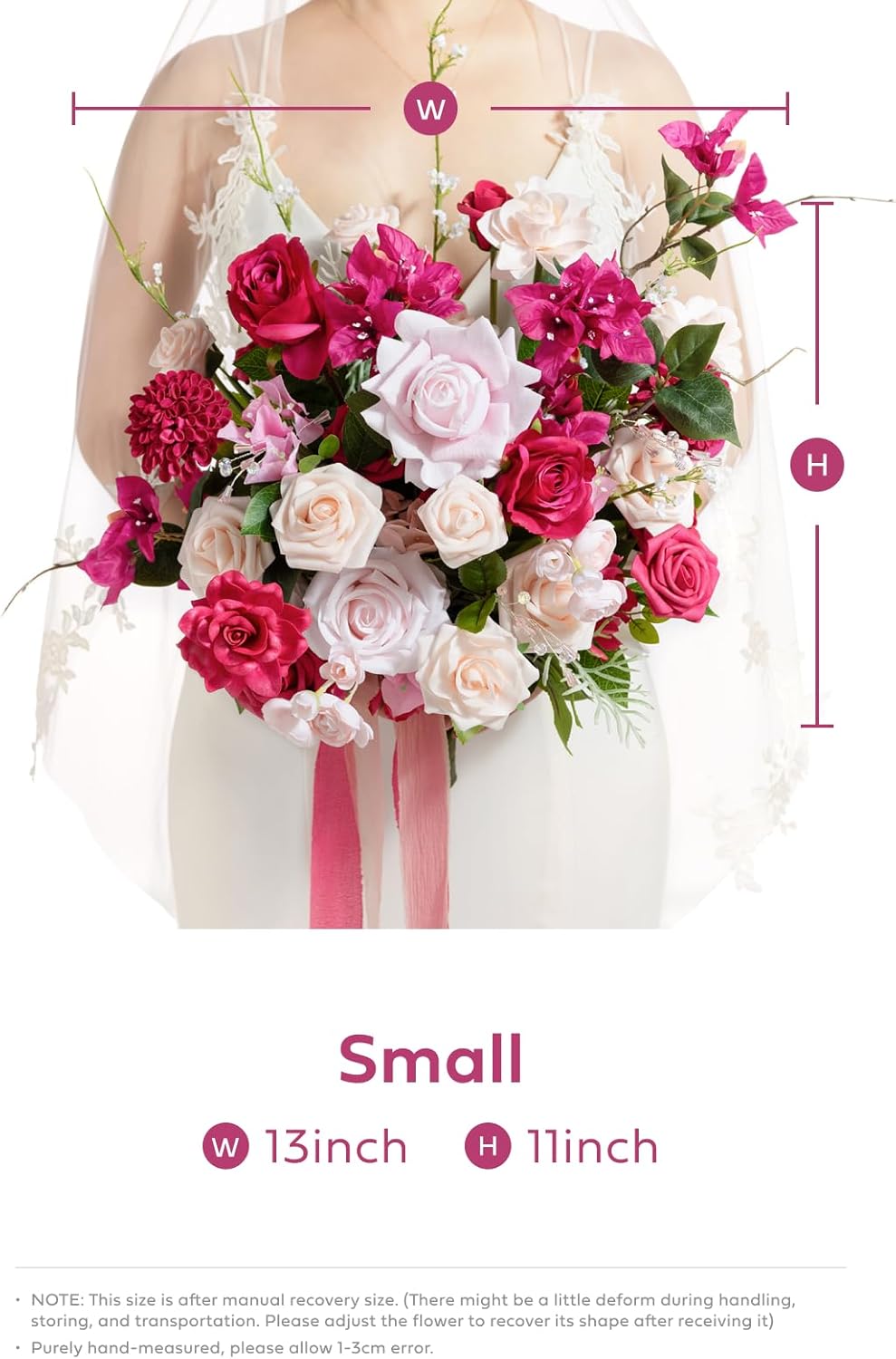 Ling's moment Blush Pink Wedding Bouquets for Bride, Dusty Rose Bridal Bouquets for Bride, 13 Inch Free Form Artificial Wedding Flower Bouquet