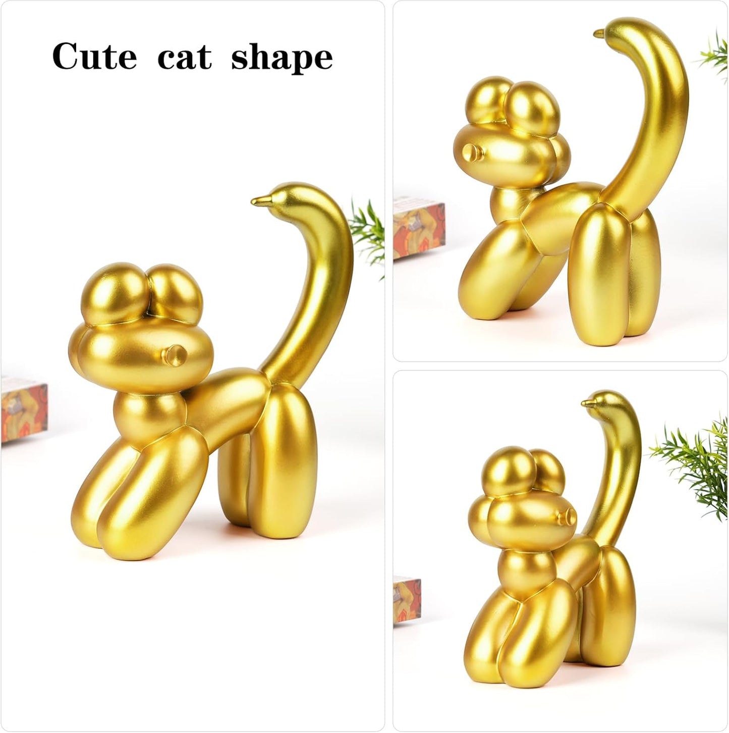 Cute Balloon Cat Statue Decor - 7.8 Inch Modern Cat Statue Ornament, Home Crafts Living Room Desktop Bedroom Sculpture Decoration (Gold, Large)