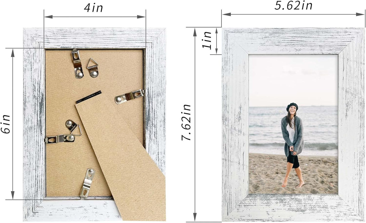 iRahmen 4x6 Picture Frame Set of 4, High Definition Glass Distressed White Frame, 4 x 6 Wood Photo Frames for Tabletop Display and Wall Mounting