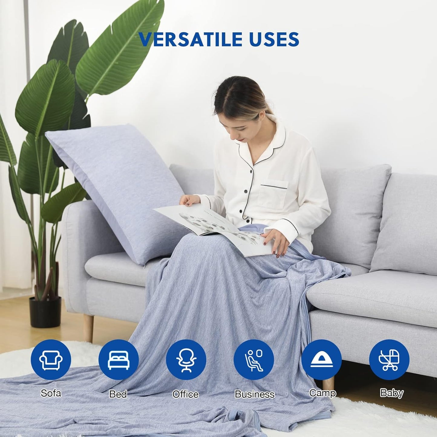 HOMFINE Cooling Blankets for Hot Sleepers - Summer Blanket Thin Lightweight Breathable Soft Double Side Enhanced Cooling for Bed Couch Sofa, Keep Cool for Night Sweats (Blue, 50 x 70 inches)