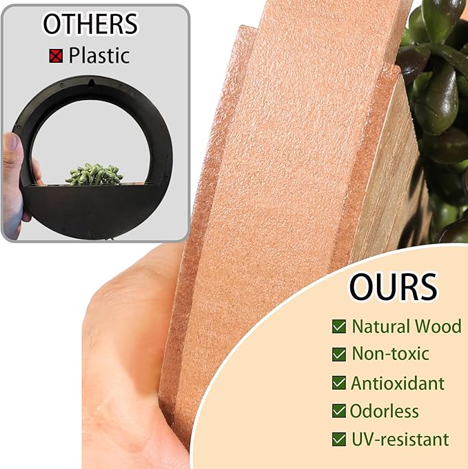 Floweroyal 2pcs Artificial Succulents Hanging Plants 12.2'' Fake String of Pearls in Pot with 8.3'' Lanyard for Indoor Outdoor Wall Decor（Wood Color）.