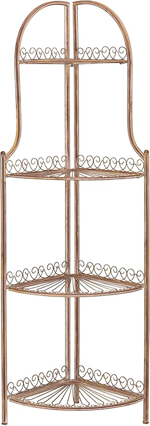 SAFAVIEH PAT5013A Collection Abarrane Rusty Orange Wrought Iron 4 Tier Outdoor Corner Shelf Shelve