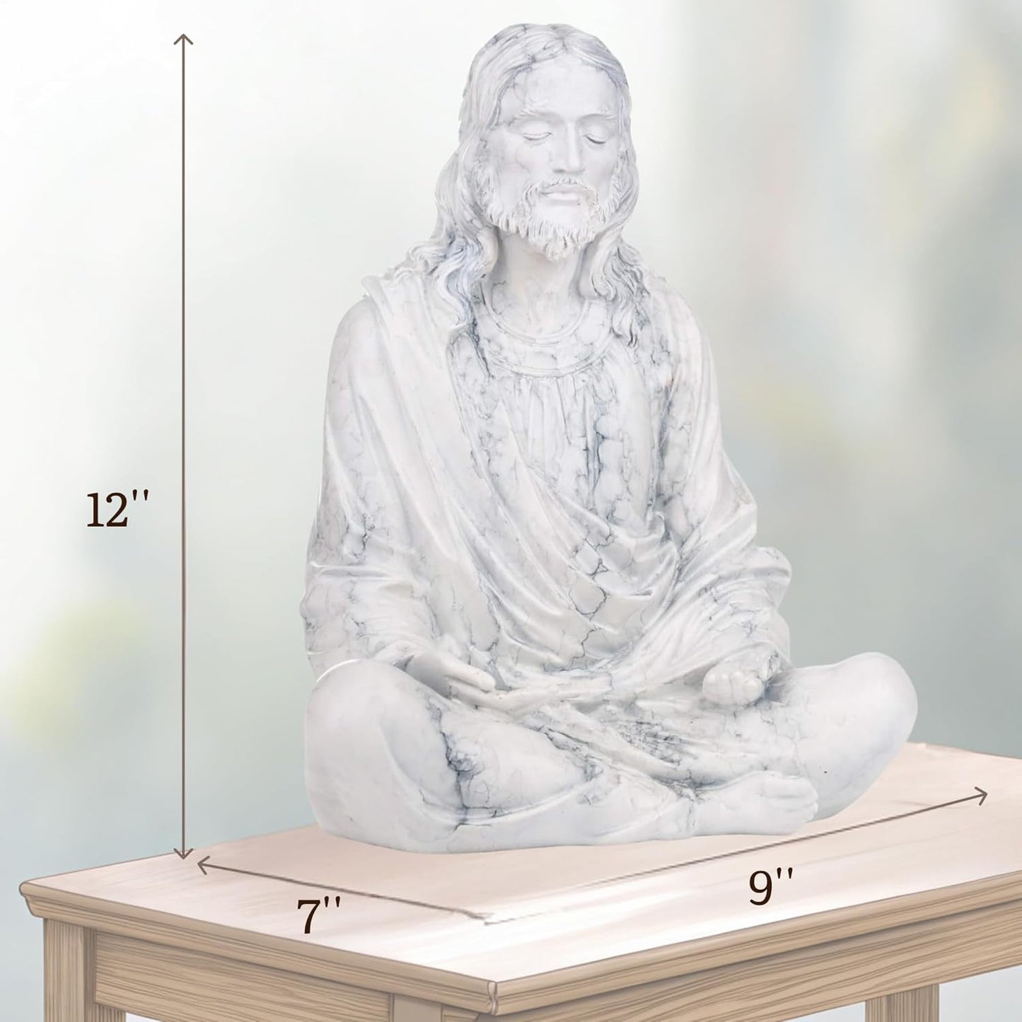 Jesus Statue 12" Marble - Meditation Statue Decor - Jesus Figurine for Any Room - Great Gift for Christians or Spiritual Friends