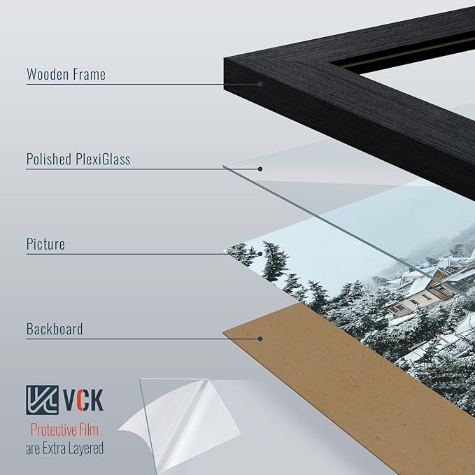 VCK 16x24 Frame for Poster & Picture - Black Oak 3 Pack, Natural Textured Solid Wood Frame, Wall Hanging