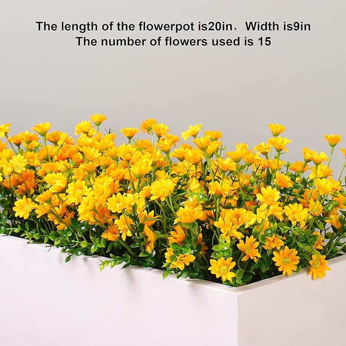 Yellow Artificial Outdoor Flowers Fake Mums 8 Bundles Flower Realistic Wild Flower Cemetery Daisy Stems Faux Plants for Outdoors Planter Front Porch Patio Decor