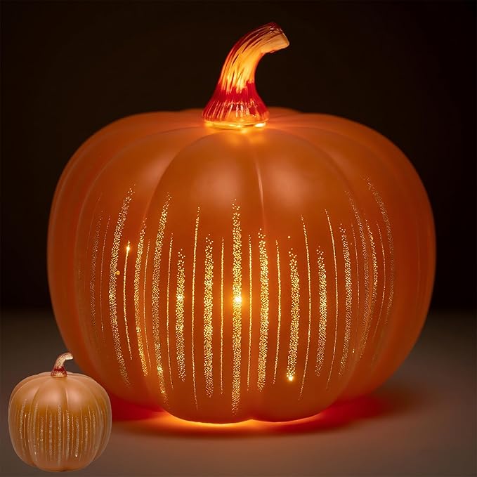 2025 Upgraded Twinkle Light Pumpkins, Starry Night Pumpkins, Illuminated Starry Night Glass Pumpkins, Timer Lighted Pumpkin Light Decorations for Bedroom Hallway (Flash, Medium)