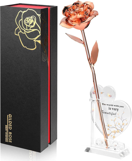 Gold Dipped Infinity Rose Last Forever Flower Decor, Birthday Gift for Women in Her Birthday Mothers Day, Resin Preserved Rose | Anniversary Present for Mom (Rose Gold)