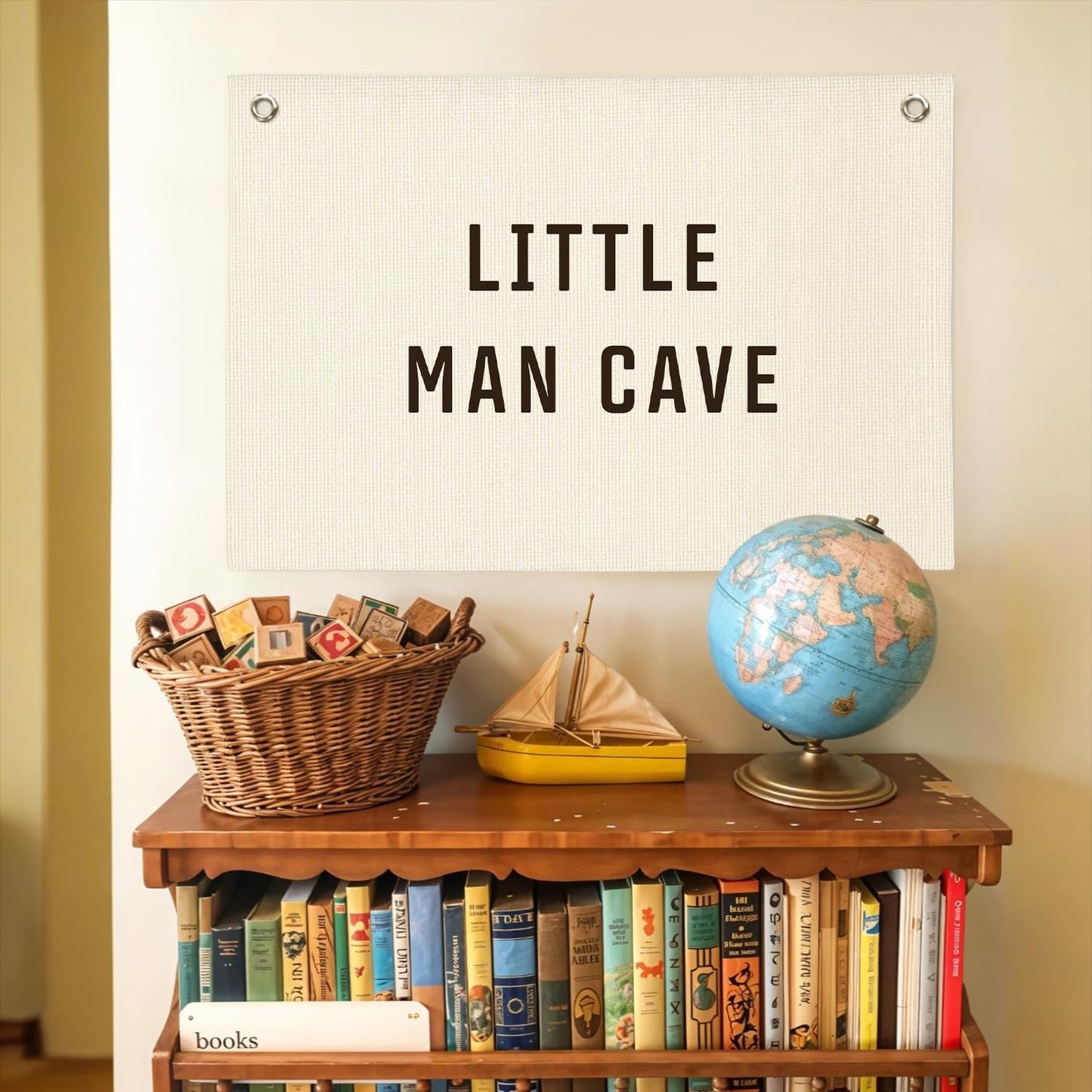Little Man Cave Banner - Little Man Cave Sign for Boys,Kids Boys Room Decor,Adventure Nursery Sign for Baby and Kids, Playroom Wall Hanging 30x20 Inch