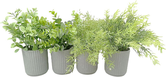 Cutepet 4 Pack Small Fake Plants Set, Mini Faux Plants Indoor/Outdoor Potted Plants， Artificial Greenery for Home Office Farmhouse Bathroom Table Decoration