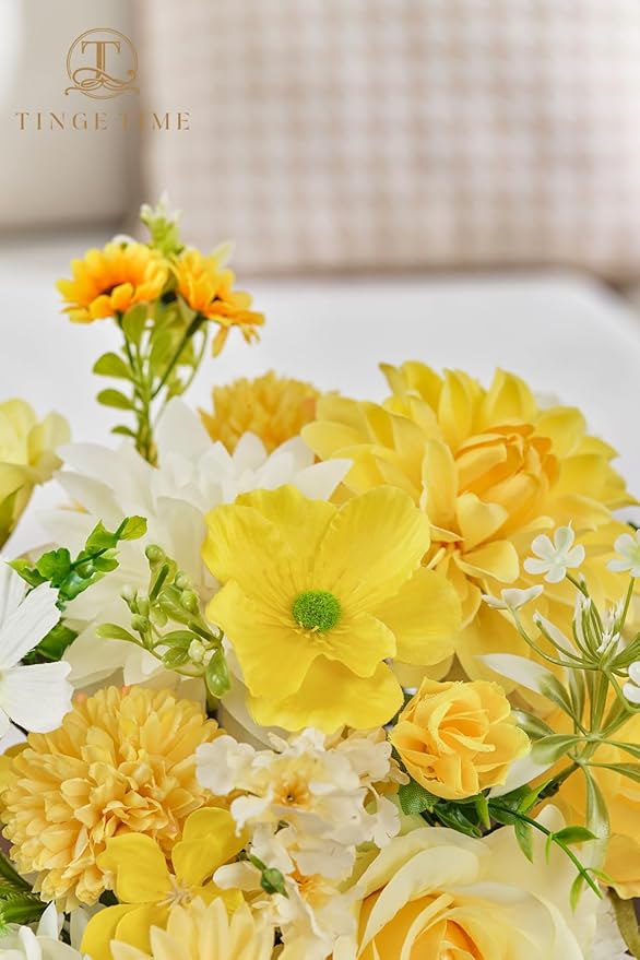 TINGE TIME Fake Flowers Artificial Flowers Peonies Bulbous Chrysanthemum Daisy Hydrangea Sunflower Violets Dahlia Daffodils Epiphyllum Orchid Cherry Blossom Camellia Leyaron (Yellow)