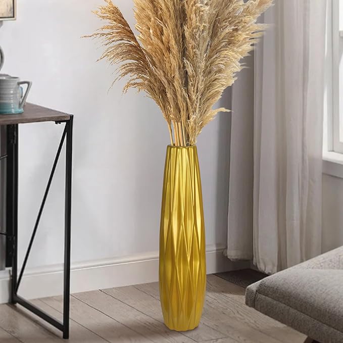 Gold Ceramic Tall Floor Vase,17.7 Inch Large Modern Flower Vases for Home Décor,Wicker Big Floor Vase Decorations for Farmhouse, Living Room,Bedroom,Standing Plastic Vase Decorative Tall
