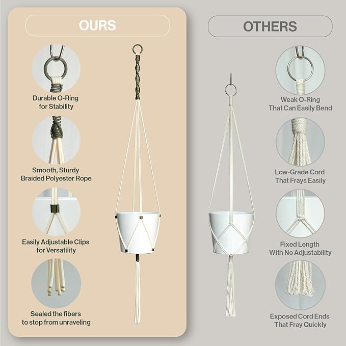 Macrame Plant Hanger Polyester Rope 42 Inch Outdoor Indoor Adjustable Hanging Planter for up to 10 Inch Plant Pot Modern Boho Home Decor (Ivory/Forest Green)
