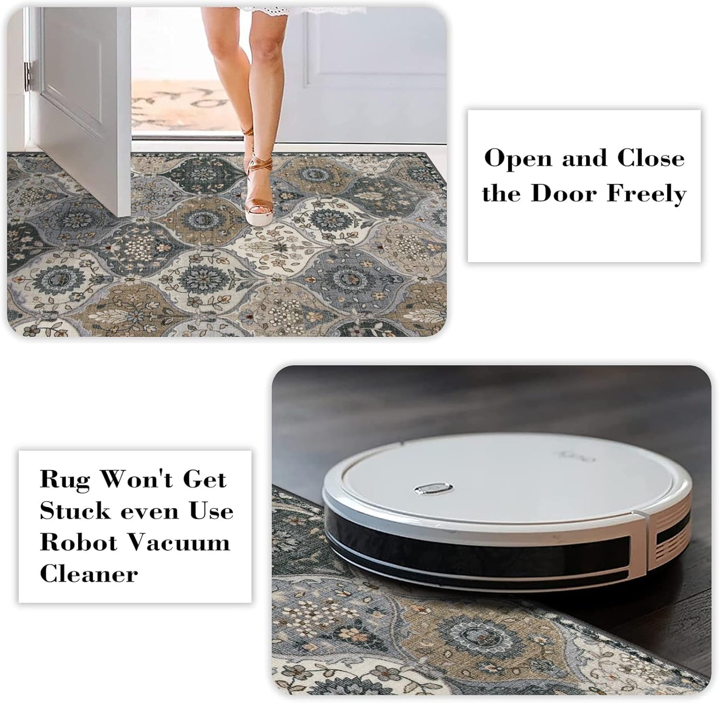 Lahome Moroccan Trellis Round Area Rugs, Washable Small Round Rug 3ft Non-Slip, Soft Vintage Ultra-Thin Circle Carpet for Bedroom Entryway Kitchen Laundry Bathroom, Grey