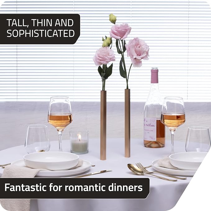 PELEG DESIGN Magnetic Flower Vase - Unique and Modern Set of 5 Gold Aluminum Vases for Home Garden Décor | 9.4 x 0.6 x 0.6 inches | Suitable for Both Real and Artificial Flowers