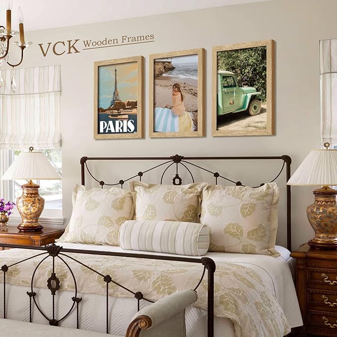 VCK 12x18 Poster Picture Frame Set of 3 - Beige Oak, Natural Solid Wood Frames with Polished Plexiglass