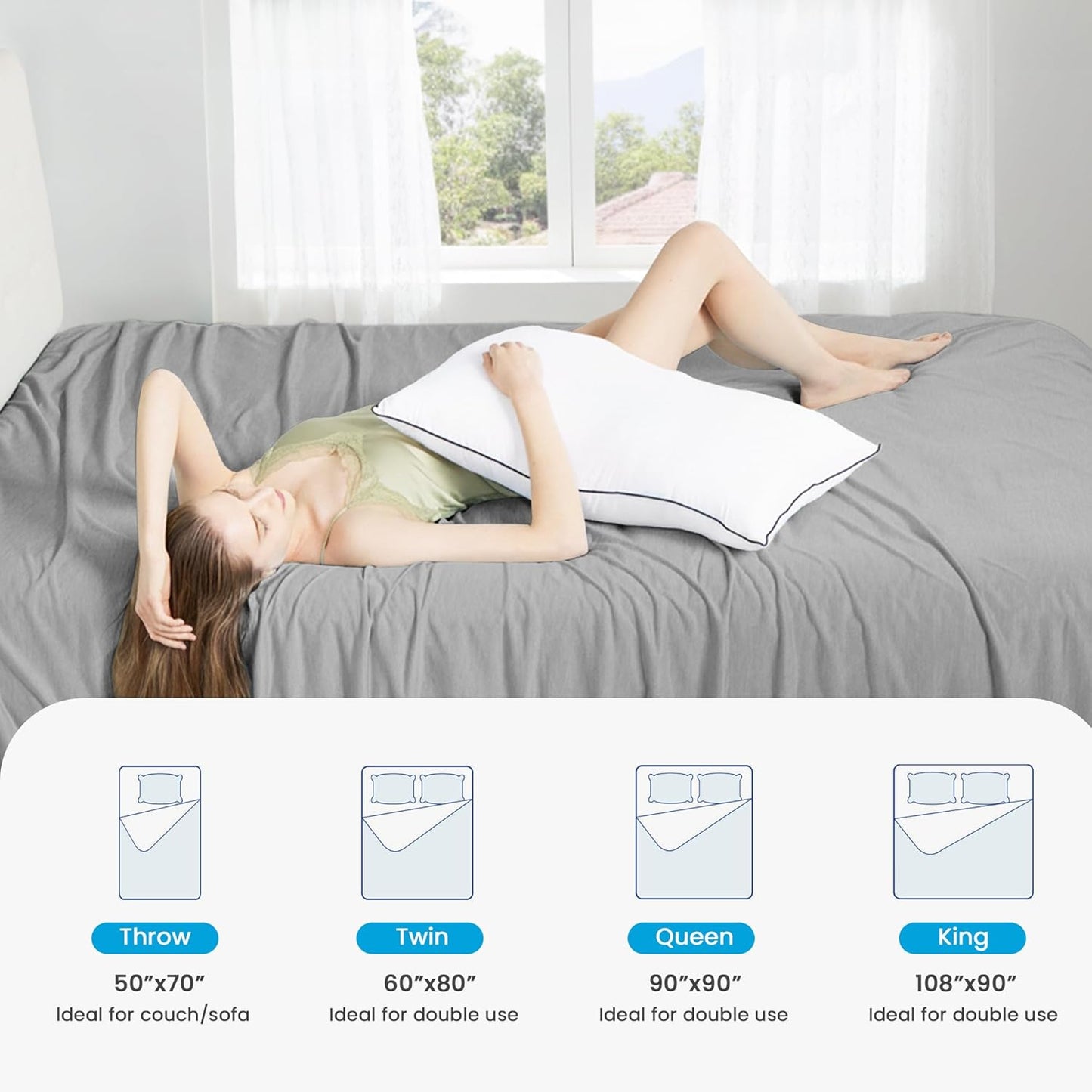 HYLEORY Cooling Blankets for Hot Sleepers, Cool Summer Blanket Keep Body Cool for Night Sweats Double Sided Lightweight Breathable Blanket for Bed Couch Sofa, Twin (60"x80"), Grey