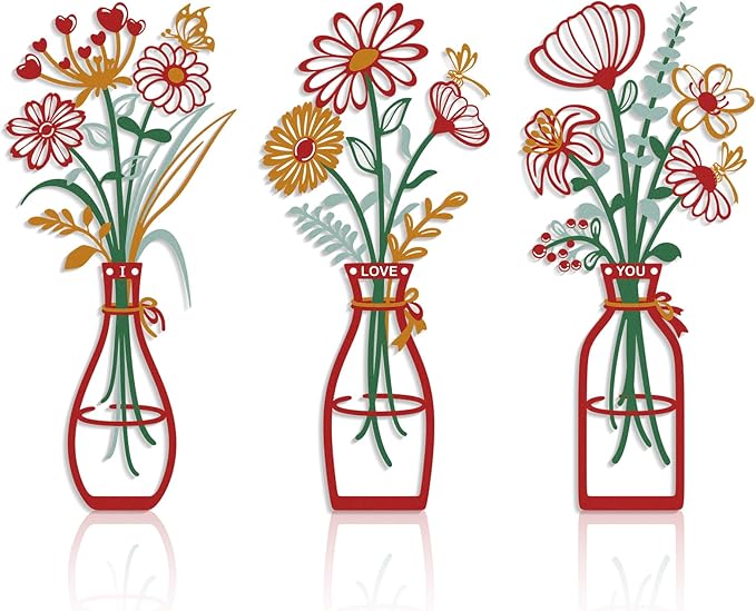 3 Pieces Metal Flowers Wall Art Decor, House Minimalist Bathroom Wall Decors Sculptures for Living Room Dining Room Bedroom Housewarming Gifts