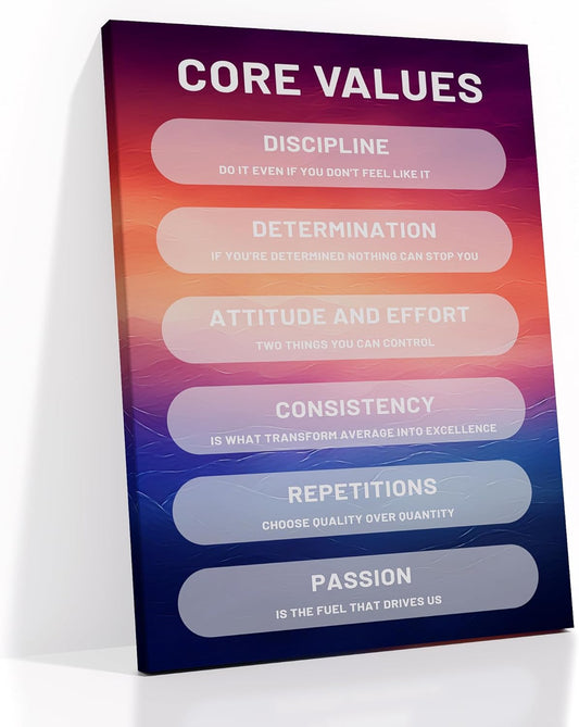 Core Values Motivational Canvas Wall Art Large Inspirational Poster Print Colorful Background Canvas Picture Painting Artwork for Modern Home Living Room Office Gym Ready to Hang [30''Wx 40''H]