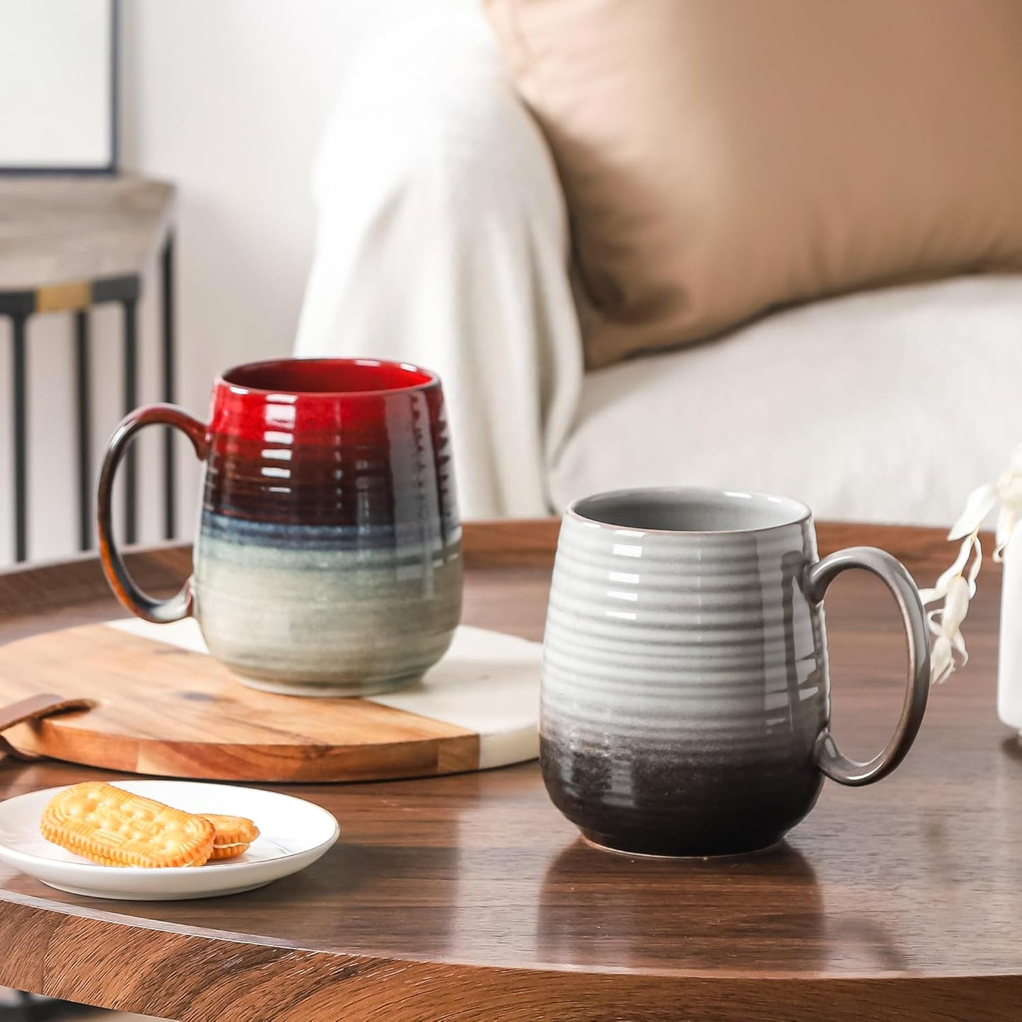 Large Coffee Mugs, Extra Large Ceramic Coffee Mug, 23 oz Handmade Pottery Mug, Big Tea Cups with Handle for Office and Home, Dishwasher and Microwave Safe (Ink Red)