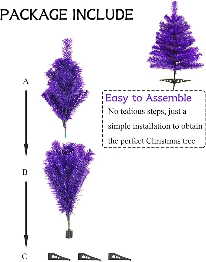 2FT Artificial Christmas Tree Purple Tabletop Christmas Tree with Plastic Stand Mini Xmas Pine Tree for Party Supplies Indoor Outdoor Holiday Home Decoration(Purple)