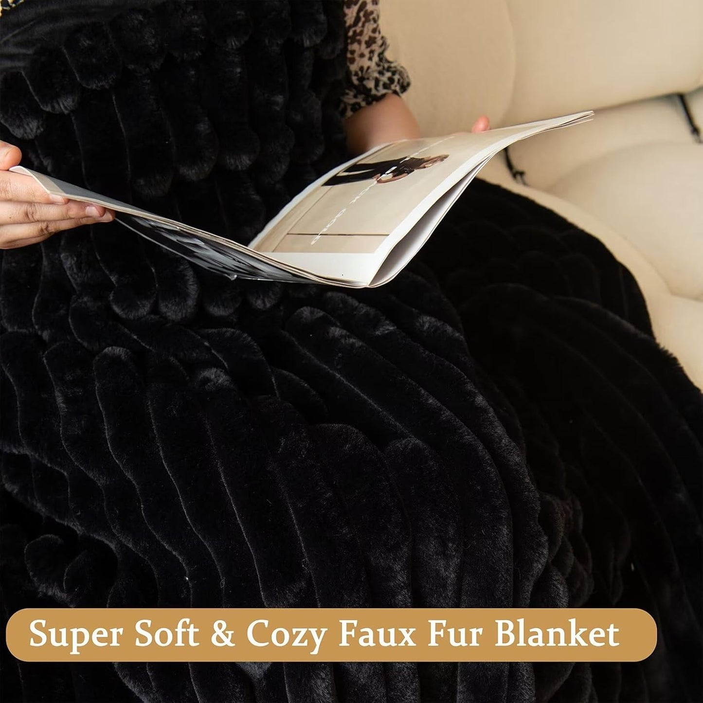 Black Halloween Faux Fur Throw Blanket for Couch, Fuzzy Cozy Soft Warm Plush Striped Throw Blanket, Decorative Fluffy Winter Blanket for Sofa Chair Bed Living Room Home Decor, 50"x60"
