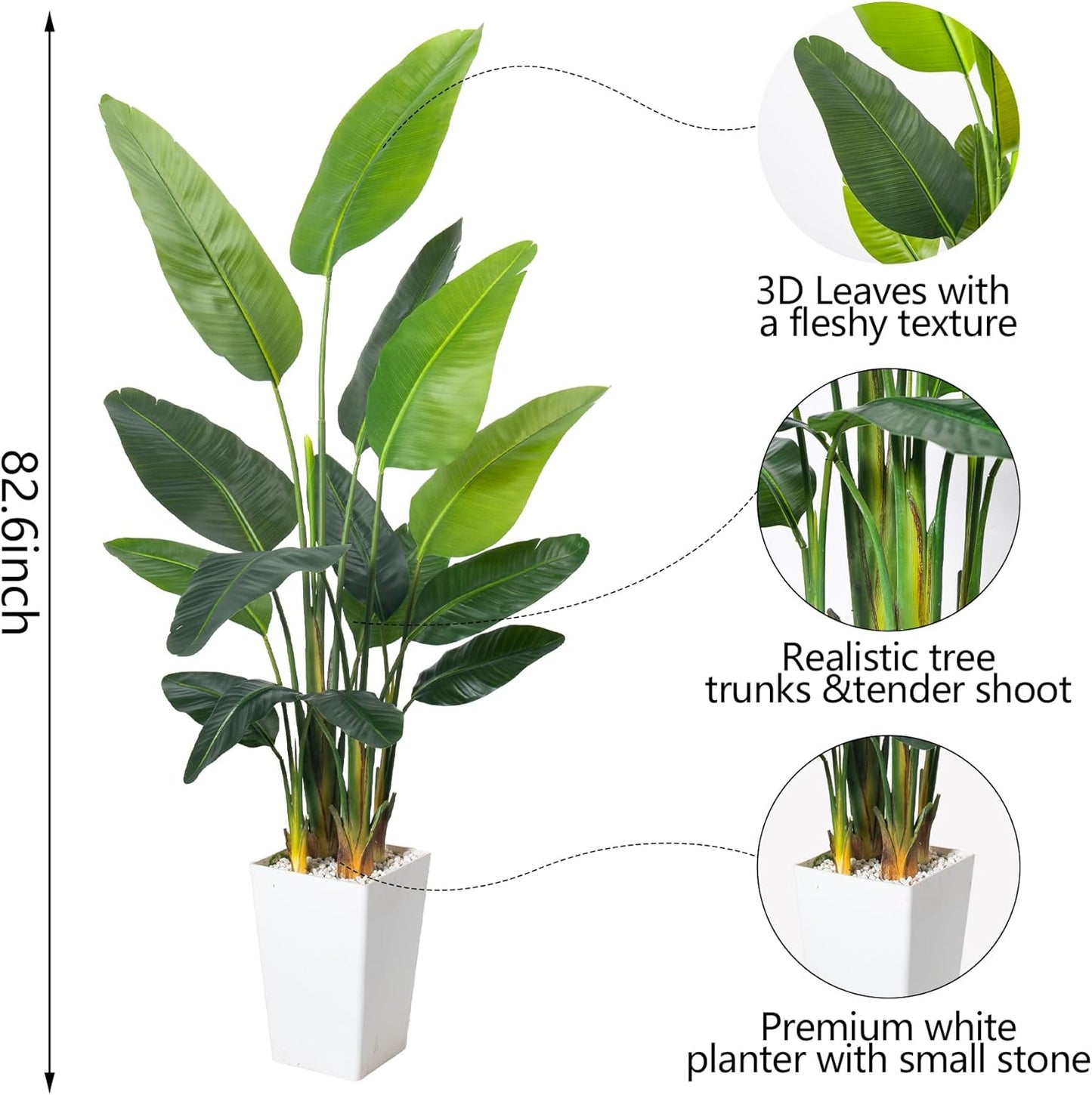 Bird of Paradise Artificial Plant 6.8FT, Faux Tropical Palm Tree with White Tall Planter, Large Fake Plants in Pot - Artificial Tree for Home Office Living Room Decor Indoor