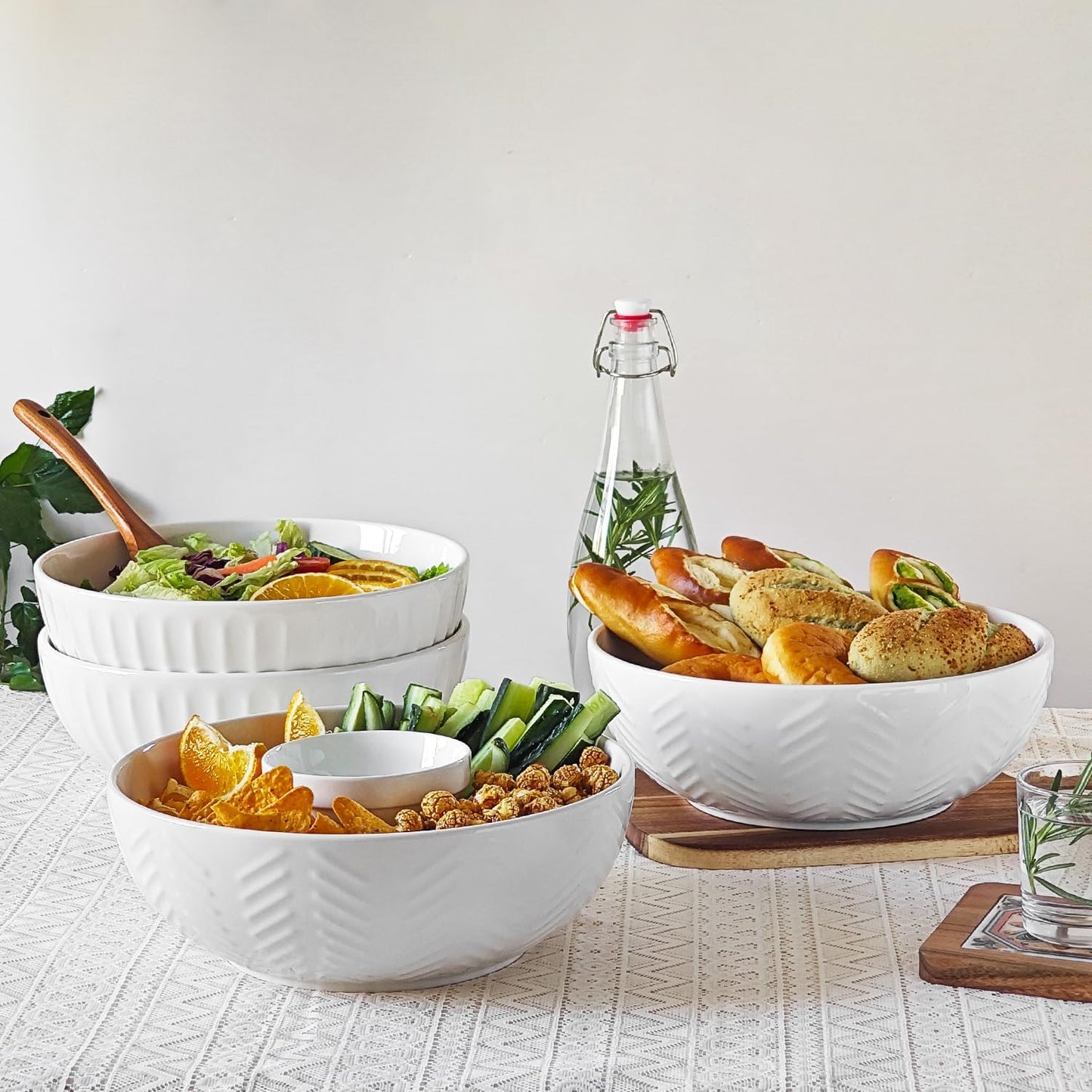 HAPPY KIT Serving Bowls, 130 OZ(11") Extra Large Salad Bowls Set of 2, Porcelain White Mixing Bowls for Salad, Soup, Pasta and Dinner, Large Ceramic Bowl Set for Entertaining