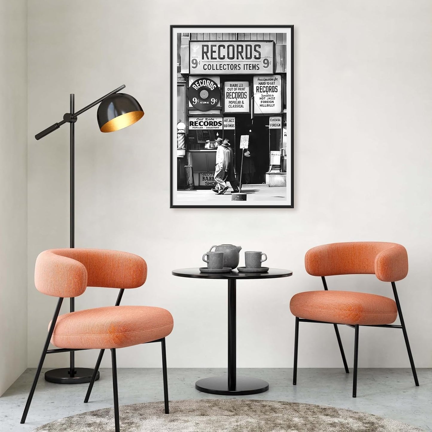 Fashion Black And White Photography Wall Art Vintage Preppy Record Shop Poster Retro Trendy Music Art Aesthetic Canvas Print for Music Lovers Gifts 20x30in BlackFramed