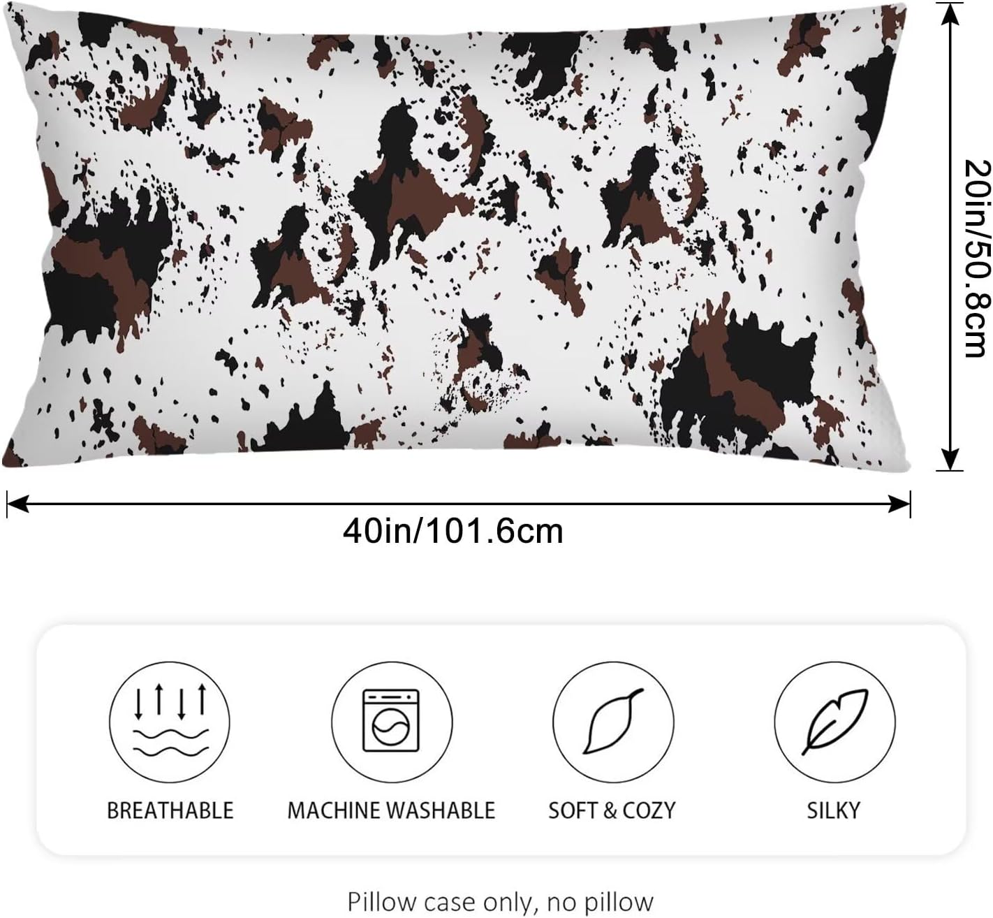 Cow Print Pillow Cases King Size Pillow Covers with Zipper,Cow White Brown Cowhide Printed Cushion Case Western Pillows Cover Farmhouse Decorative Pillowcase for Bed,Couch,Sleeping,20"x40"