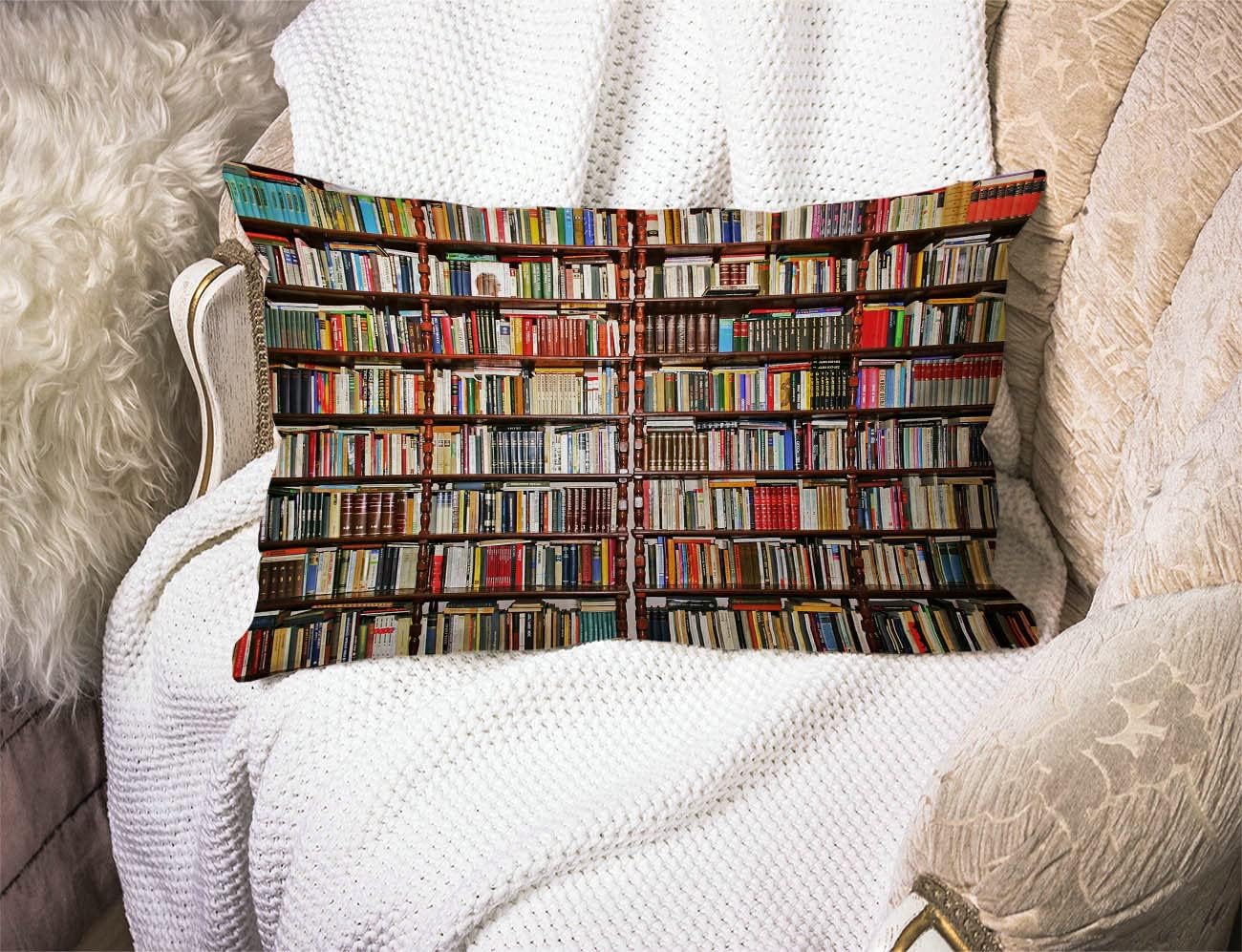 Library Bookshelf Farmhouse Pillow Covers 12" x 20" Lumbar Pillow Covers Home Decorative Cotton Linen Cushion Case for Sofa Couch Housewarming Family Room Décor