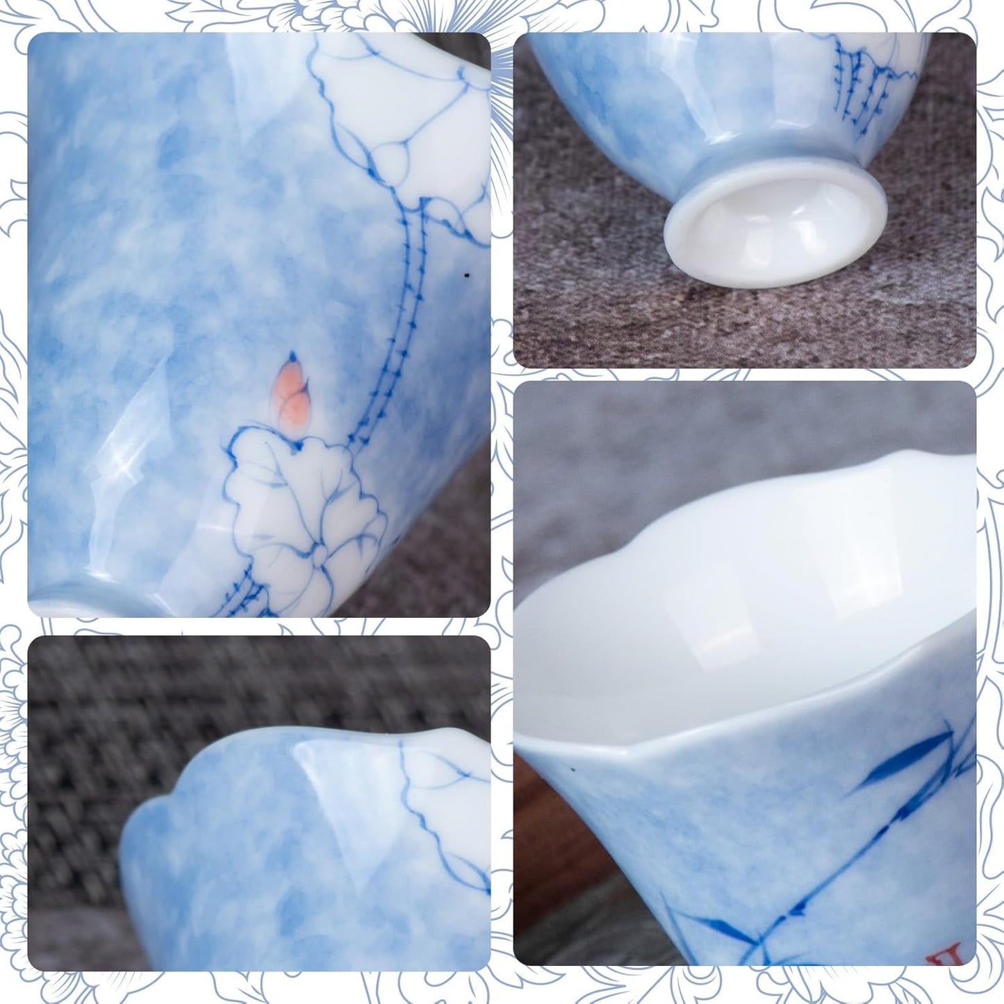 KAMMAK Ceramic Tea Cups Small, Cute Vintage Coffee Cup Set of 2, Porcelain Teacups Espresso Mug, 2.4oz Hand Painted Chinese Afternoon Tea Party Mugs, Birthday Gift for Women Men, Spring Beauty