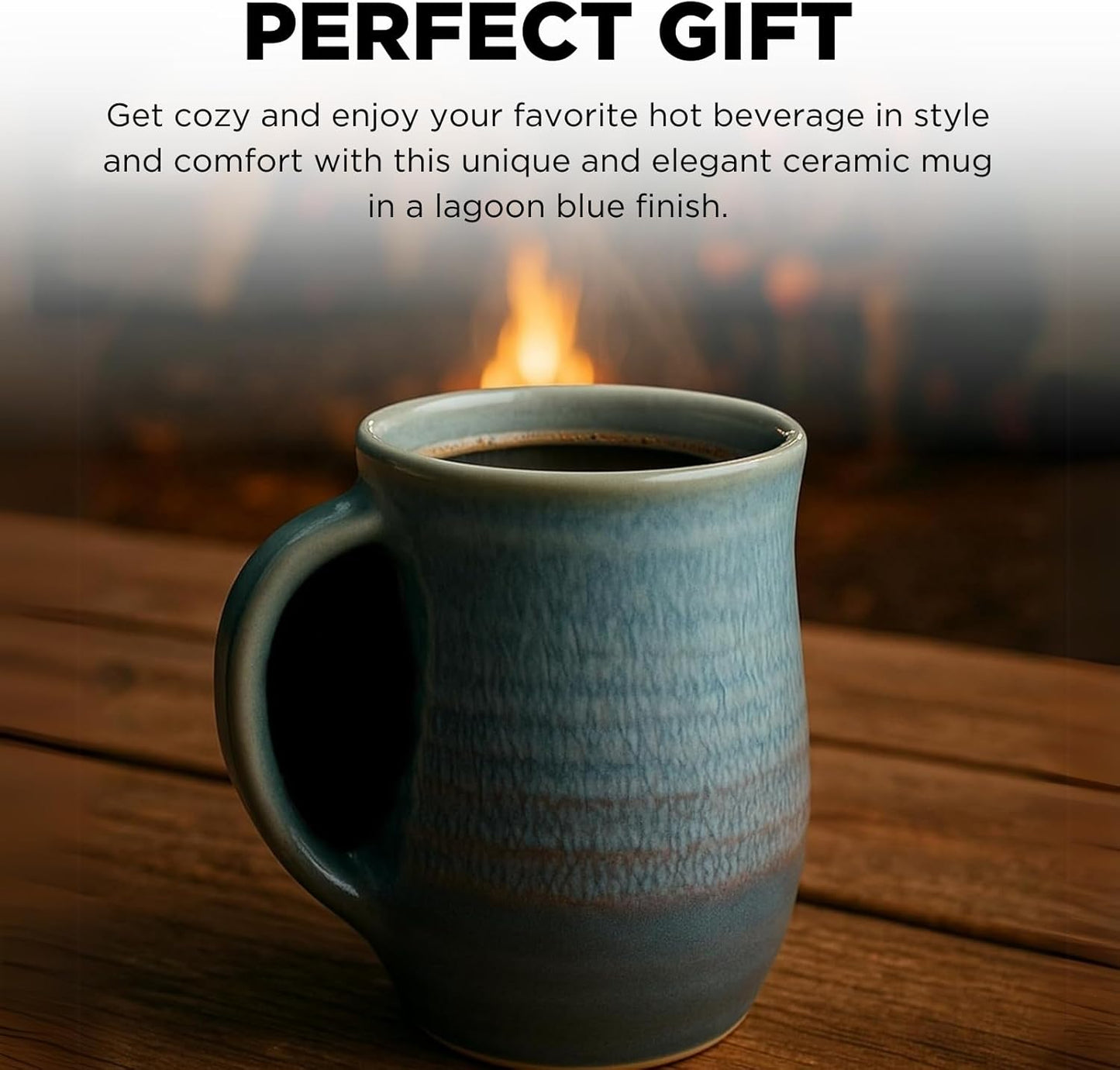 GUTE Hand Warmer Mug, Ceramic and Hand Painted - Contoured Pocket will Hold Warmth From The Heat Of Your Drink To Keep Your Fingers Warm, Comfy Handwarmer (Lagoon Blue) (Left hand)