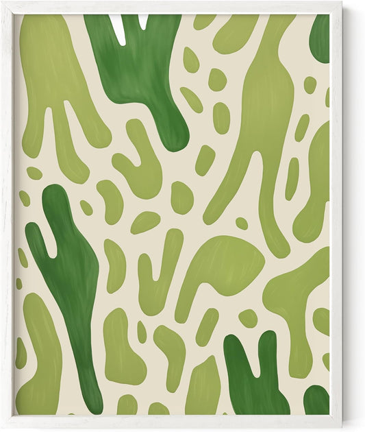 HAUS AND HUES Modern Abstract Wall Art - Blue and Green Living Room Art, Modern Artwork for Walls, Minimalist Picture for Living Room(Green Pattern, White Frame, 11x14)