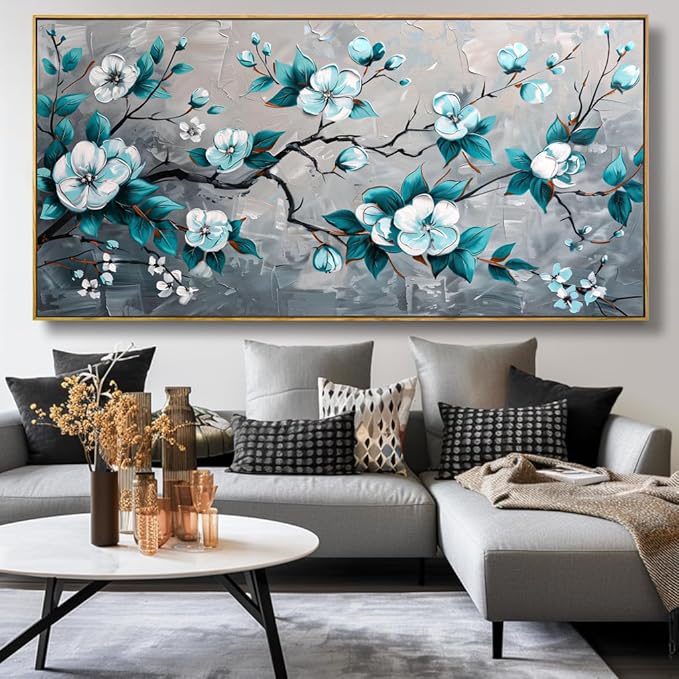 Wall Art Rustic Flowers Wall Decor Nature Wall Art Plum Blossom Canvas Painting for Bedroom Living Room Dining Room Home Office Decor 30"x60" with Framed