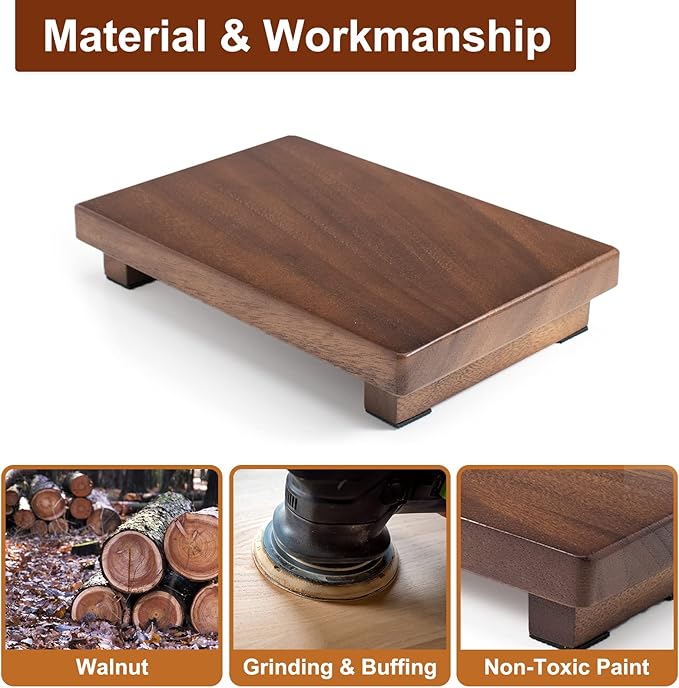 Walnut Wood Pedestal Stand, Wooden Soap Tray Farmhouse Decor Wood Riser Display for Bottle Plant Makeup Tissues Candles Towels Jewelry (Medium, 9 x 5.9 x1.57Inch)